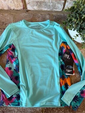 Speedo | Turquoise Long Sleeve Swim Top Rashguard | Kids Small